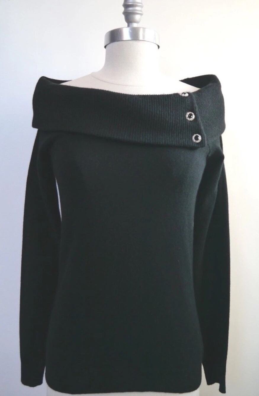 RALPH LAUREN Black Label black cashmere sweater jeweled button details size M